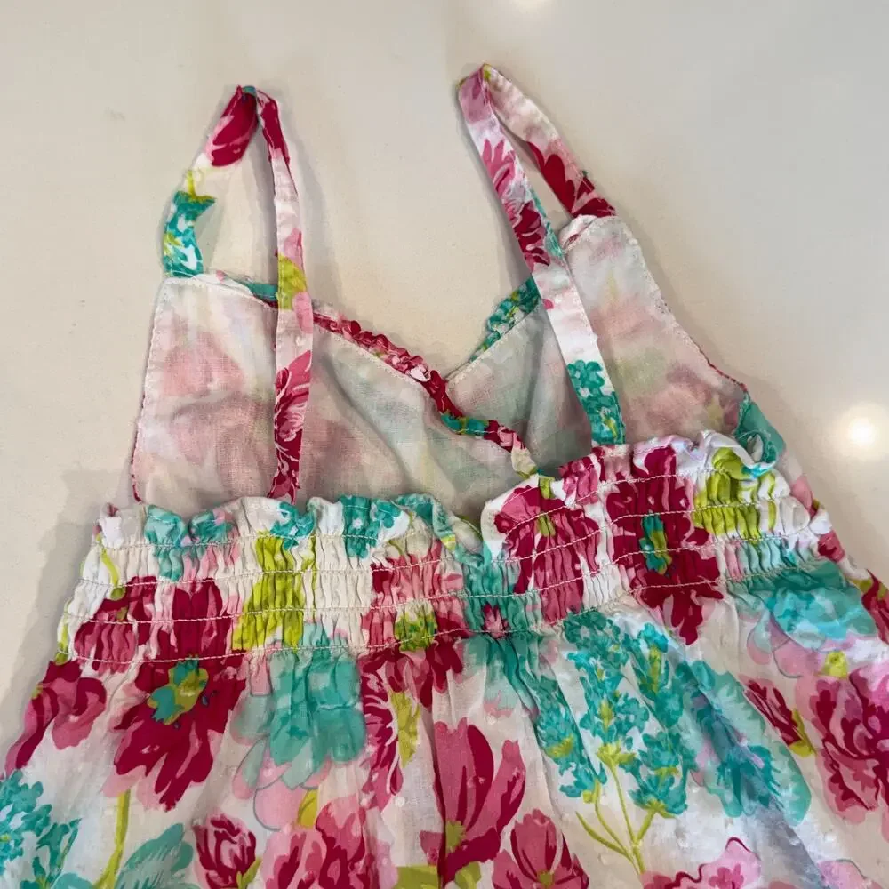 Penelope Mack Girls Floral Smocked Sundress Pink Teal White Lined Size 6 Preppy